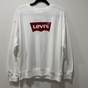 NEW Levi's Womens White Classic Logo Long Sleeve Crewneck Pullover Sweatshirt L